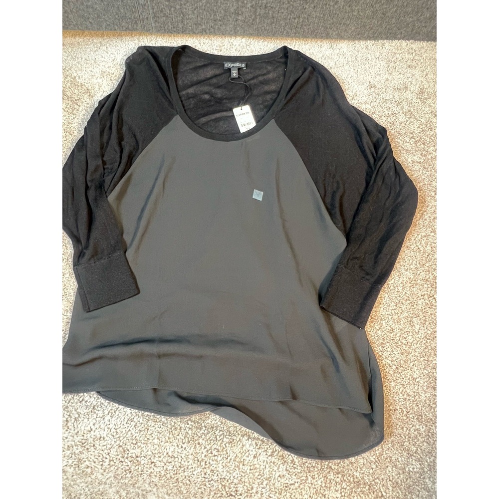 Express Mesh Top Crew Neck Long Sleeve Stretch Sheer Black Womens Size Small NWT